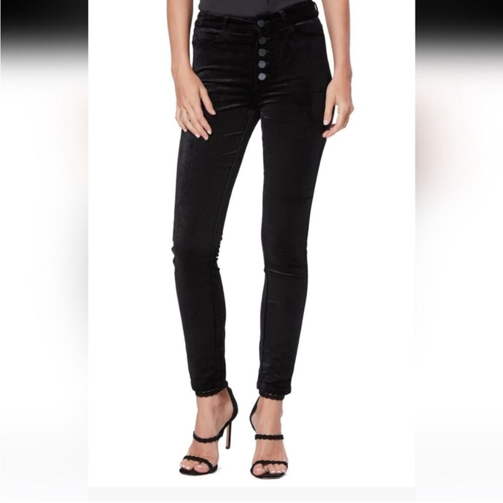 PAIGE Hoxton Ankle Peg Black Velvet Exposed Button Up High Rise Jeans Size  31
